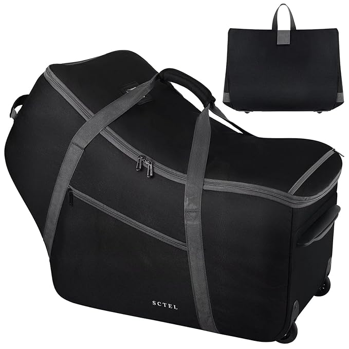 Car Seat Travel Bag with Wheels Fits All Nuna Pipa car seat and Base, Chicco Keyfit 35 and Anti-rebound Bar Base, Doona travel bag, Padded Infant Gate Check Bag with side pocket, Bumper Feet