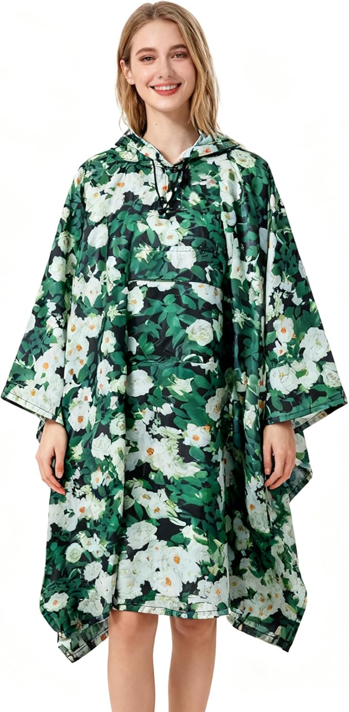 Hooded Rain Poncho for Adults - Waterproof Rain Coat and Lightweight Jacket 3-in-1 Multi-Function with Pockets