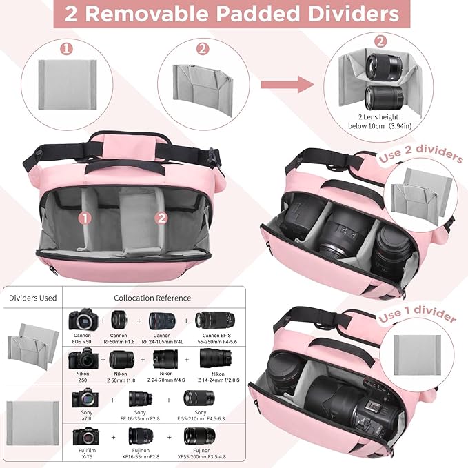 Camera Sling Bag,Waterproof Camera Case with Tripod Holder,Lightweight DSLR/SLR/Mirrorless Camera Bags Crossbody for photographers-Pink