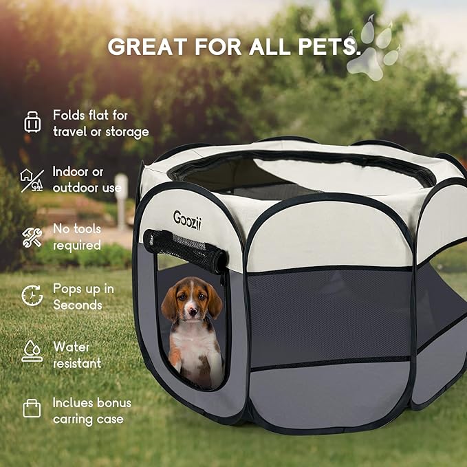 Pet Cat Playpen for Indoor Cats Enclosed, Puppy Dog Play Pen for Outdoor Travel Camping (Medium Size, Beige & Dark Grey)