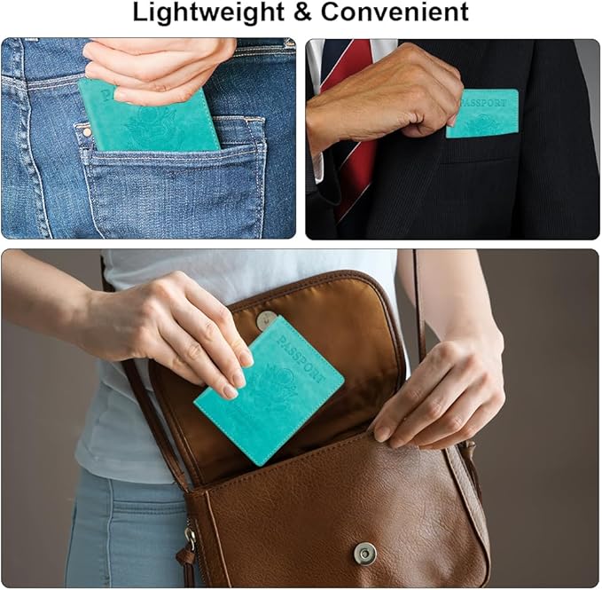 Passport Holder, Passport Holders Cover Case, 1 Pack Passport with Vaccine Card Slot, Travel Passport Wallet for Women Men, Travel Documents Organizer Protector Travel Essentials, Lake Blue