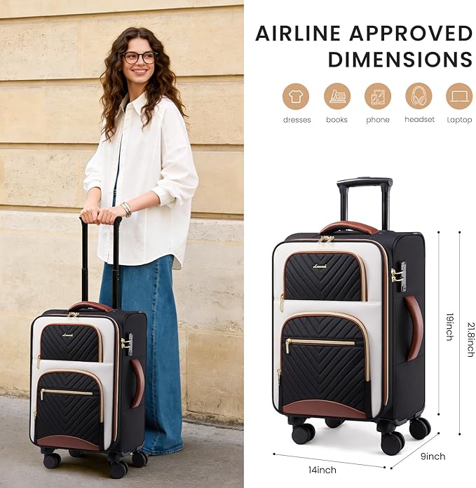 LOVEVOOK 20 Inch Carry On Luggage 22x14x9 Airline Approved, Lightweight Softside Carry-on Suitcase with Spinner Wheels & TSA Lock, Water-Resistant Travel Luggage with 3 Packing Cubes