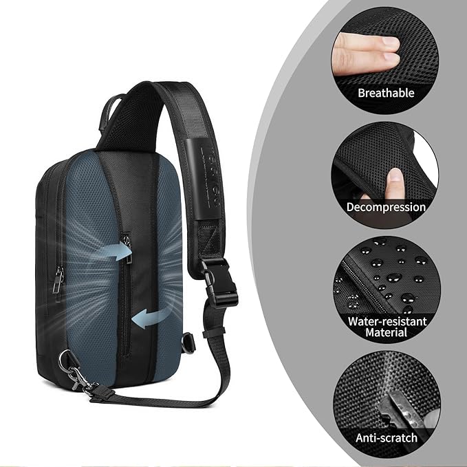 Sling Bag for Men, Anti Theft Sling Backpack, Mens Crossbody Bag, Shoulder Chest Bag for Travel, Casual (Blue)