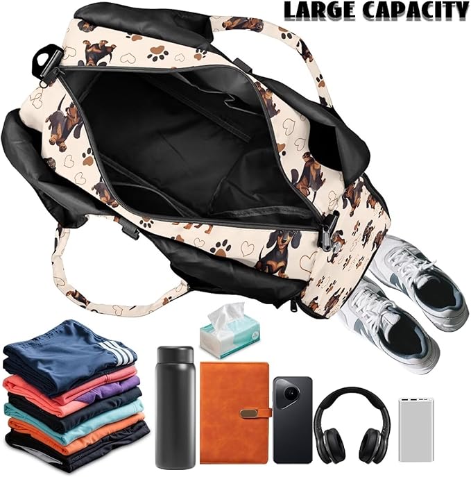 Dachshund Dog Paws Small Gym Bag for Women Travel Duffle Bag Carry On Weekender Bags with Shoe Compartment for Sports, Workout, Yoga, Dance, Swim, Travel Carrier