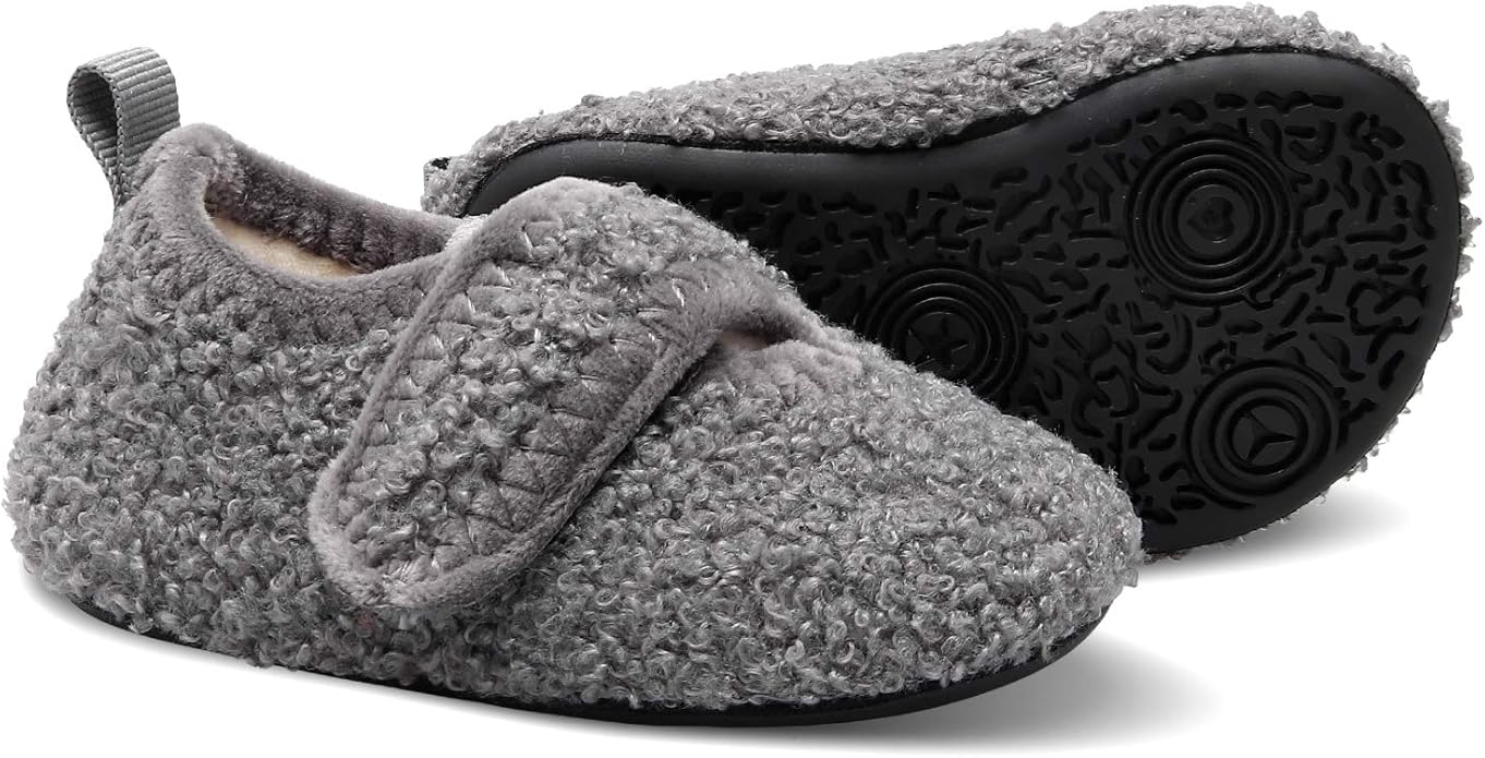 XIHALOOK Toddler Boys Girls House Slippers with Microfleece Lining Cozy Household Shoes Non-slip for Kids