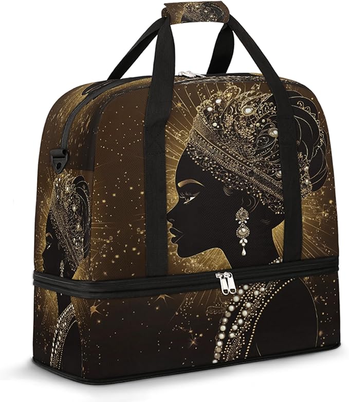 Foldable Travel Duffel Bag for Women - Carry on Personal Item Bag with Shoes Compartment, Weekender Overnight Duffle Bags Sport Tote Gym Luggage for Airplanes Traveling(African Women)