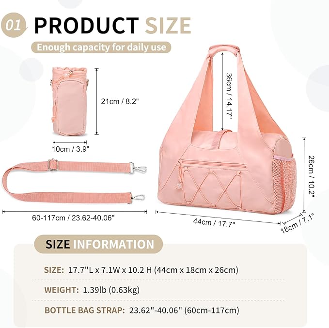 Small Gym Bag for Women, Mini Duffel Bag with Shoe Compartment, Cute Sports Tote Bag Dance Yoga Mat Luggage with Crossbody Water Bottle Bag, Pink
