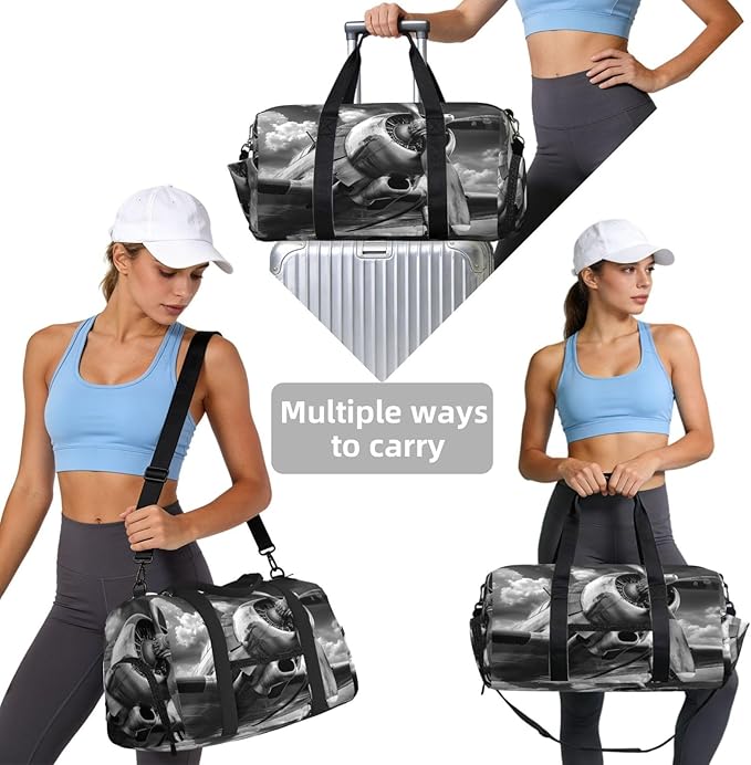 Sports Gym Bag Old Aircraft Travel Duffel Bag With Shoe Compartment Shoulder Strap, Lightweight Water-Resistant Weekend Overnight Totes For Women Men