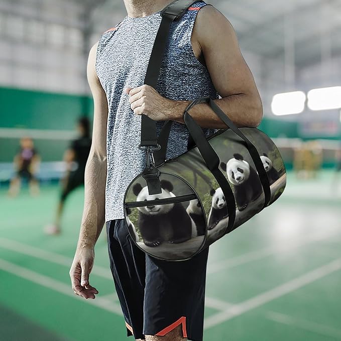 Sports Gym Bag for Women Men Travel Duffel Bag Tote Weekender Bag Cute Panda Carry on Overnight Bag for Travel Swimming Fitness Workout Sports Duffle Bag