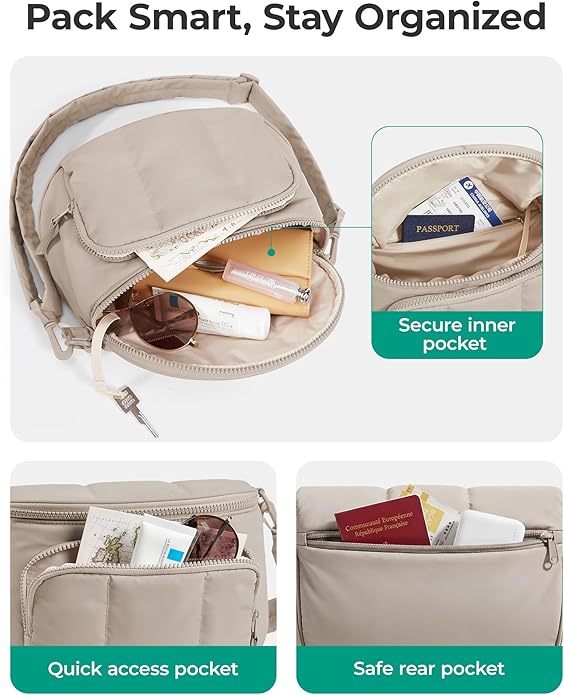 BAGSMART Bum Bags for Women, Crossbody Purses for Travel & Work, Quilted Water-resistant Hobo Bag | 4.5L Roomy, Fanny pack, ideal for Moms, Long Outings, Everyday cute bag, Puffer, Nylon