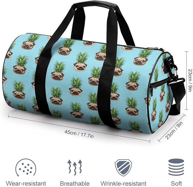 Gym Sports Duffle Bag Pineapple Pug Weekender Carry on Beach Yoga Overnight Luggage Bag Travel Training Workout Bags