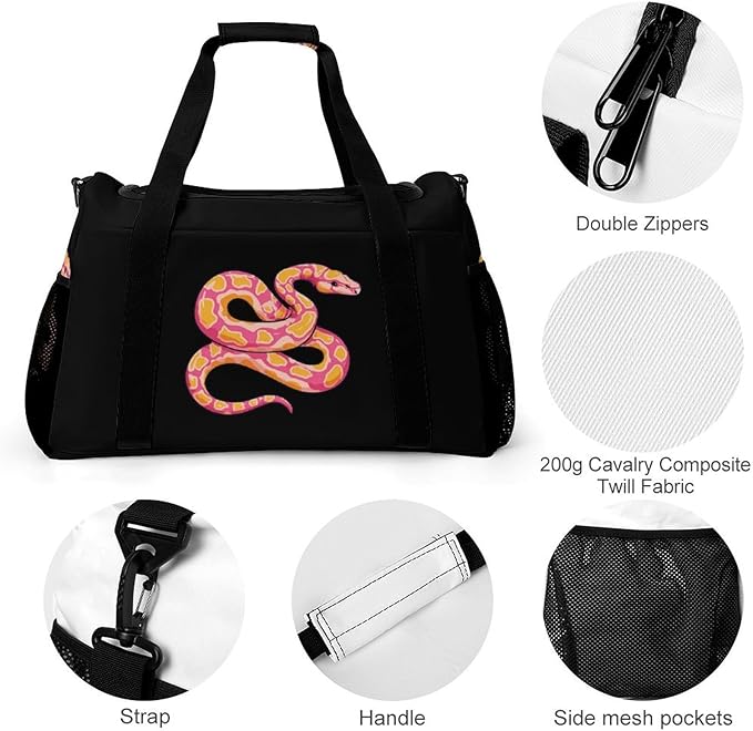 Python Snake Pinkcolor Duffle Bag Gym Bag for Workout Travel Tote with Detachable Straps