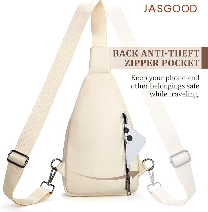 JASGOOD Anti Theft Crossbody Travel Bag for Women Men PU Leather Sling Bag with Adjustable Strap