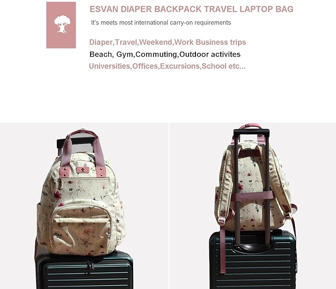 Diaper Bag Backpack, Large Capacity Multifunction Baby Essentials Fashion Travel Pack Linen Canvas office Laptop Bag (Corduroy Purple Flower)