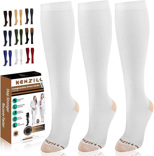NEWZILL Copper Compression Socks for Women & Men 15-20mmHg Cotton Rich Odor Control Dress Socks for Business Casual Running Medical Athletic Support, Edema Diabetic Relief