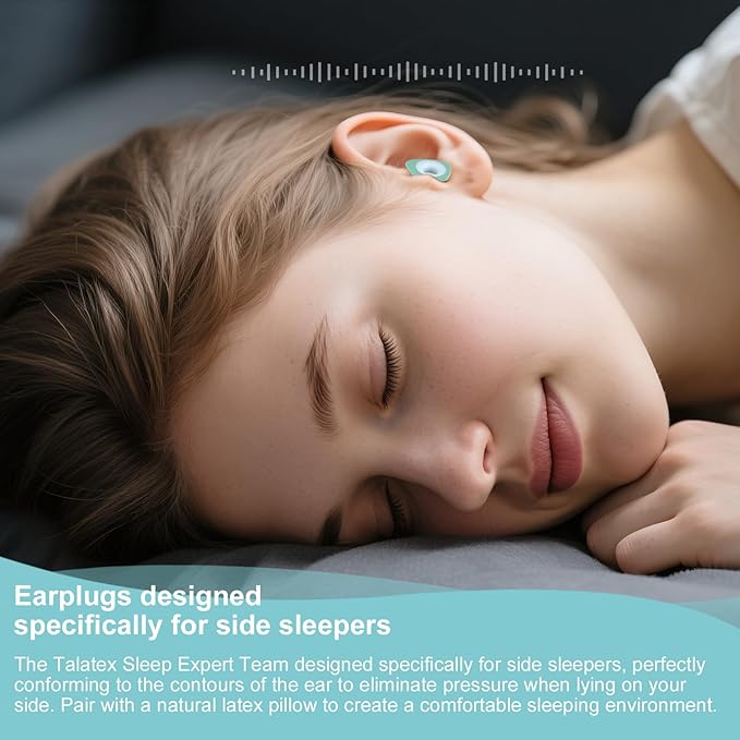 Talatex Sleep Earplugs for Side Sleepers - 32dB Noise Reducing, Reusable & Washable, Ultra Soft Dual-Layer Cone Design for Bed, Travel & Focus (Mint Teal, Medium)