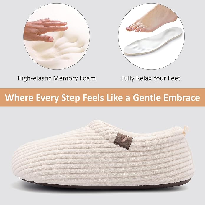 Women’s Fuzzy Memory Foam Slippers with Cozy Curly Fur and Warm Fleece Lining Closed Back Non-Slip House Shoes Lightweight Soft Comfy Indoor Bedroom Slippers