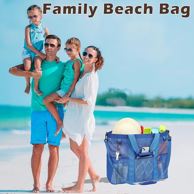 Mesh Beach Bag with Zipper, Large Beach Tote for Women, Toys Pool Swim Bag Travel Vacation Cruise Essentials