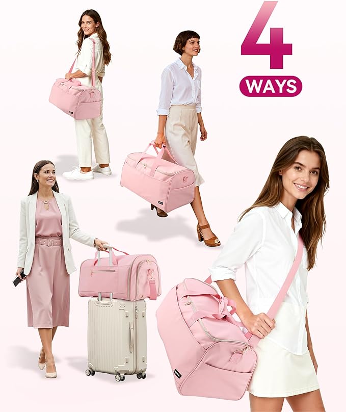 Convertible Travel Garment Bag, Carry on Garment Duffel Bag, 2 in 1 Hanging Dress Suitcase Suit Travel Bags, for Business Trips with Shoe Compartment & Multiple Pockets, AGPTEK (Pink)
