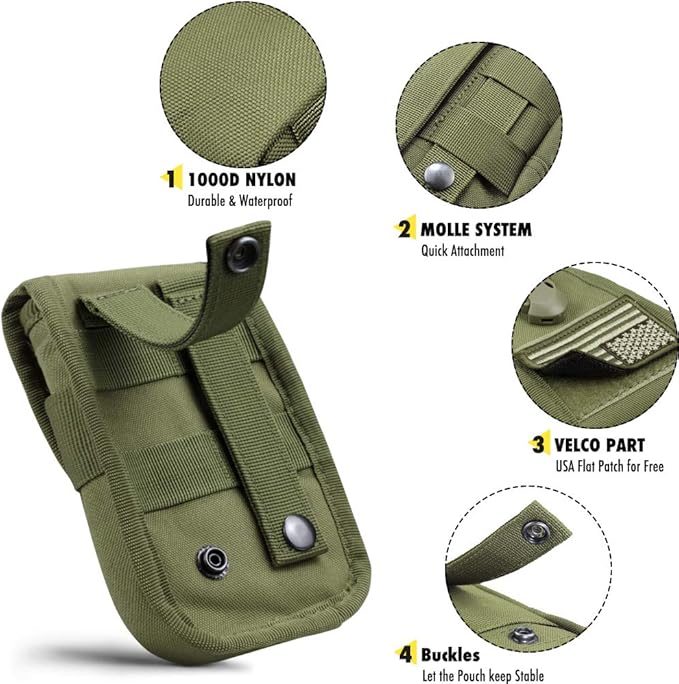 WYNEX Tactical Phone Pouch Molle,Smartphone Holster Bag EDC Utility Cellphone Lock Card Holder Organizer Fit for Waist Belt Case Include Tactical Gear Clip and U.S.A Patch
