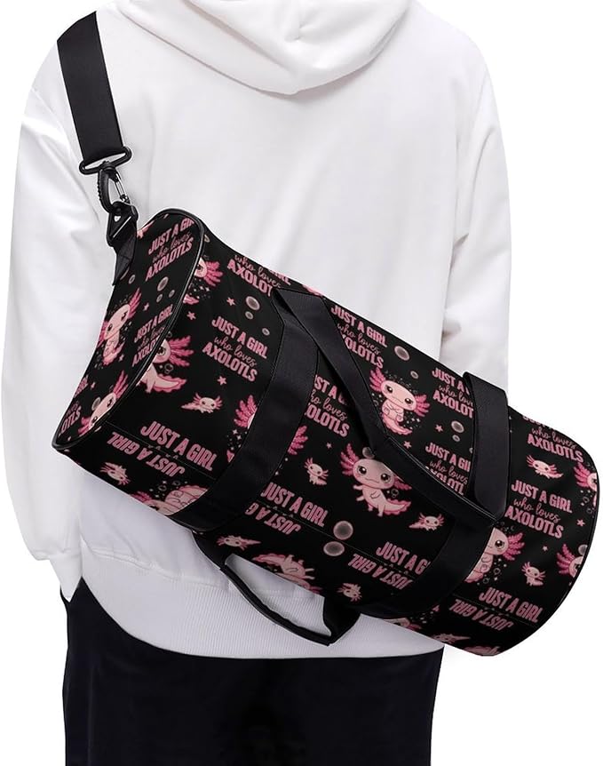 Gym Sports Duffle Bag Just A Girl Who Loves Cute Axolotl Weekender Carry on Beach Yoga Overnight Luggage Bag Travel Training Workout Bags