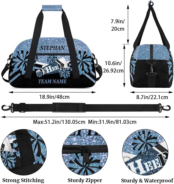 Cheer-Bag Personalized Cheer-Gifts for Girls Cheerleading Bag with Name for Gym Duffel Bag Blue Glitter Print