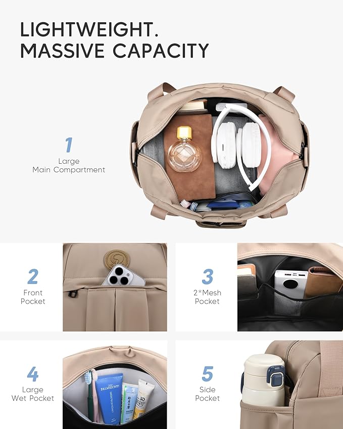 Small Gym Bag with Wet Pocket 40x30x15cm Personal Item Bag Airline Approved Travel Duffle Bag 16x12x6 inch Carry on Duffel Bag,Beige