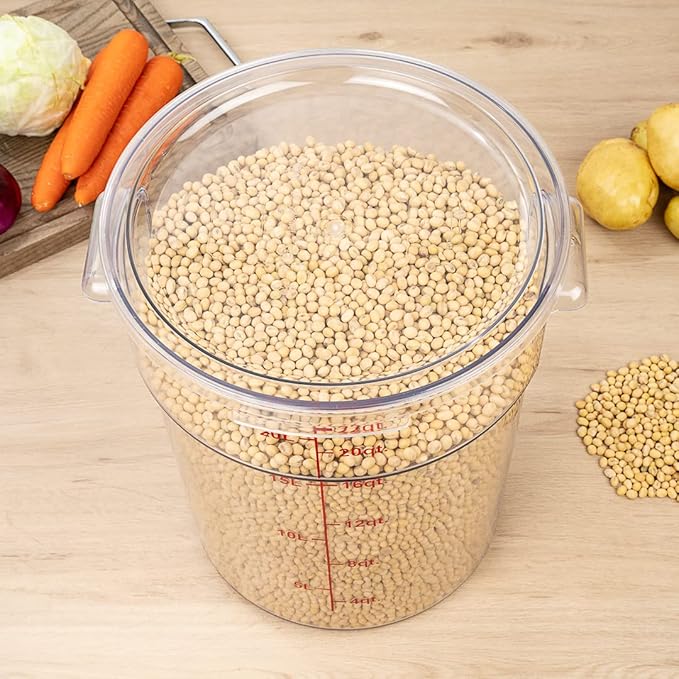 Restaurantware Met Lux 22 Quart Food Storage Container, 1 Round Commercial Storage Container - Lid Sold Separately, With Volume Markers, Clear Plastic Food Prep Bucket, Space-Saving Storage