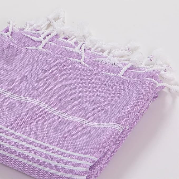 Hencely Turkish Beach Towel 37x68 Oversized, Sand-Free, Quick-Dry, Lightweight - Travel Essential for Pool & Bath - Striped 100% Cotton Bathroom Towels Accessories Gift (Lilac)