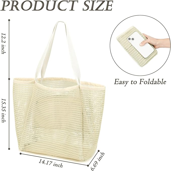 Beach Bag for Women with Outer Pocket, Waterproof Large Tote Bag for Cruise Essentials