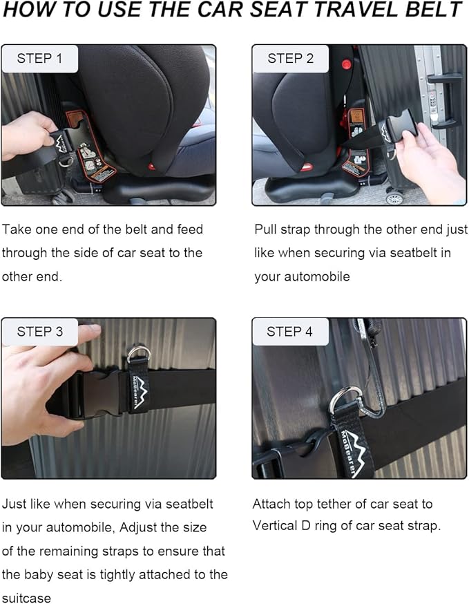 Car Seat Travel Belt Car Seat Travel Strap to Convert Kid Car Seat and Carry-on Luggage into an Airport Car Seat Stroller,Safe Travel Solution for Transport (Black, Large-1)