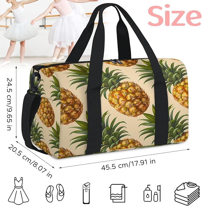 Yellow Green Pineapple Travel Duffle Bag for Women Men, Overnight Weekender Bag, Carry on Tote for Sport Gym