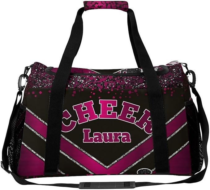 Personalized Cheer Bag Gifts for Girls Sport Cheerleading Gym Travel Duffel Bag Overnight Weekender Bags with Name (Dark Red)