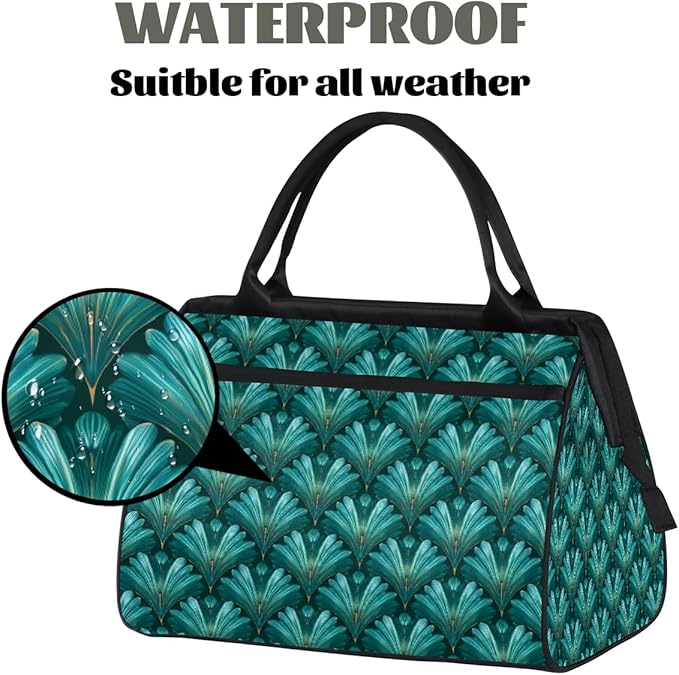 Travel Duffel Bag, Teal Blue Shells Pattern Waterproof Sports Gym Duffle Bag, Large Capacity Weekender Carry On Overnight Bags for Women Men
