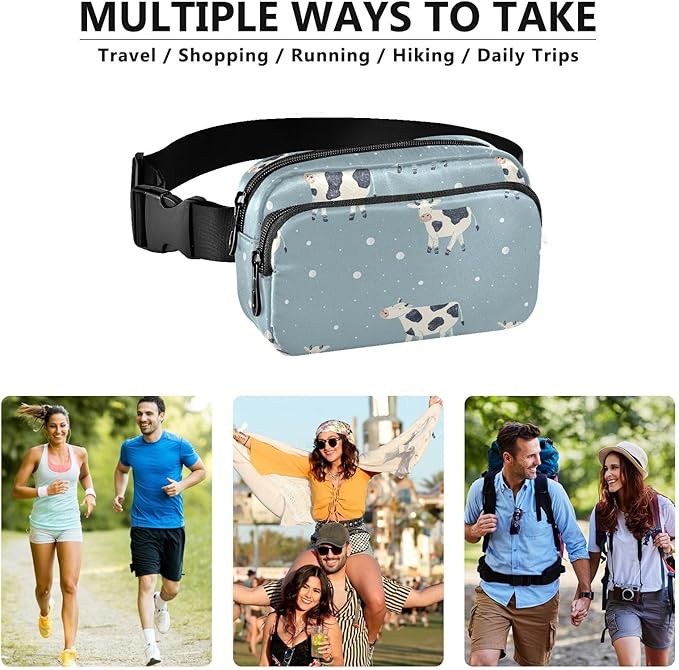 Kawaii Milk Cows Fanny Pack for Women Men Water Resistant Fashion Waist Packs with Adjustable Strap Belt Bag for Travel Workout Jogging Hiking 21219080