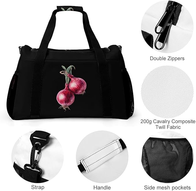 Red Onions Duffle Bag Gym Bag for Workout Travel Tote with Detachable Straps
