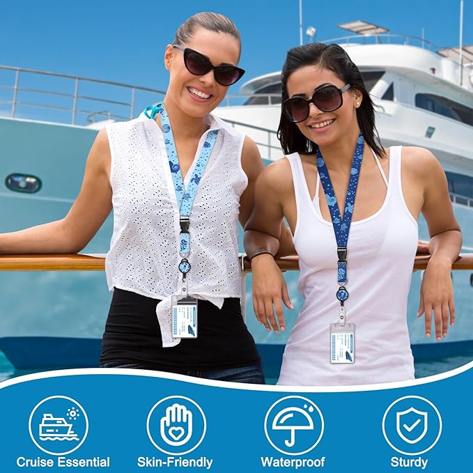 4 Pack Cruise Lanyard for Ship Cards Lanyards with Retractable Badge Reels and Waterproof ID Badge Holder, Ocean Creature 2026 Cruise Essentials Accessories