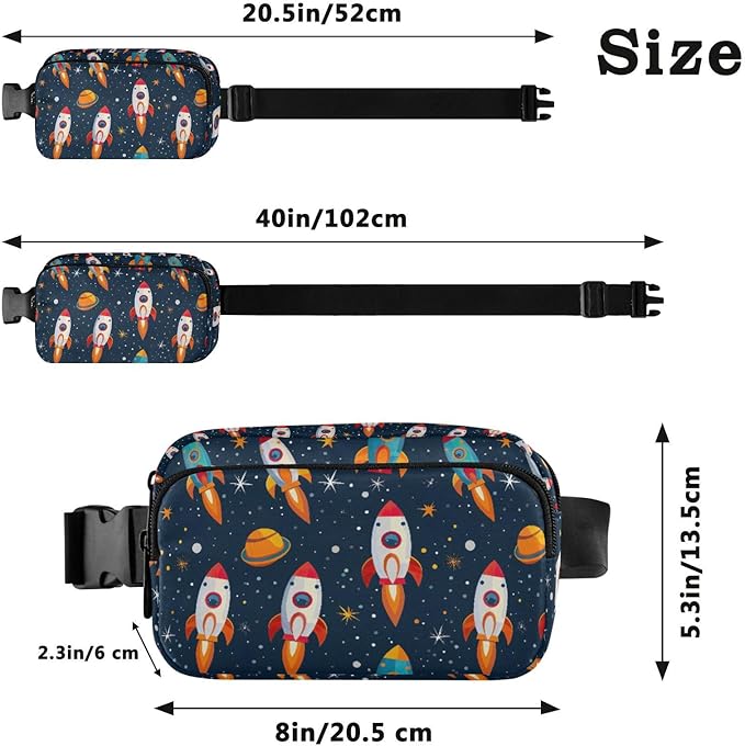 Space Rockets Fanny Pack for Women Men Water Resistant Fashion Waist Packs with Adjustable Strap Belt Bag for Travel Workout Jogging Hiking 21219348