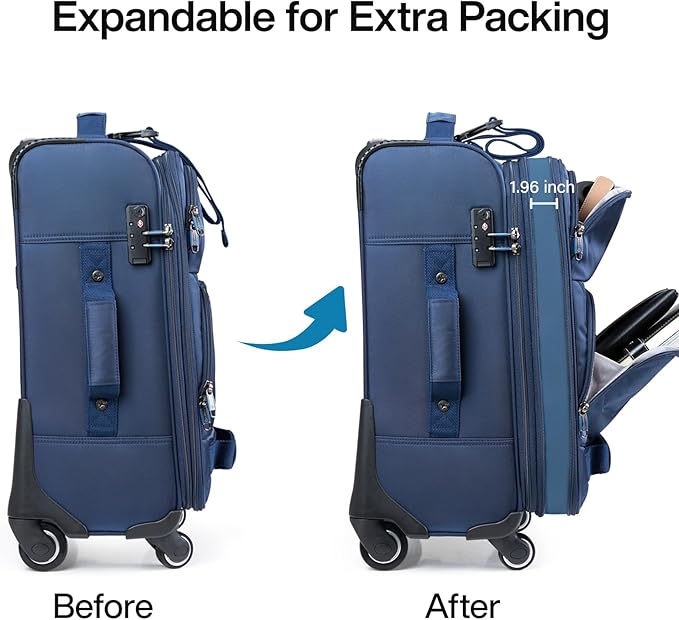 Hanke 24 inch Softside Expandable Luggage with Spinner Wheels, Medium Size Suitcase Checked Luggage Travel Luggage Rolling Suitcase,Blue