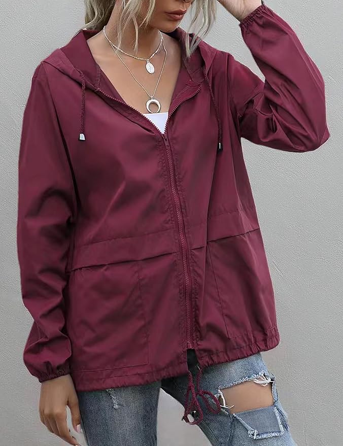 Women's Waterproof Raincoat Lightweight Rain Jacket Hooded Windbreaker with Pockets for Outdoor