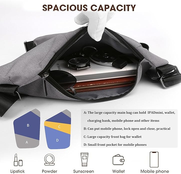 Crossbody Travel Bags for Women, Anti Theft Proof Safe Slim Sling Travel Purses, Personal Flex Shoulder Bag for Men Women