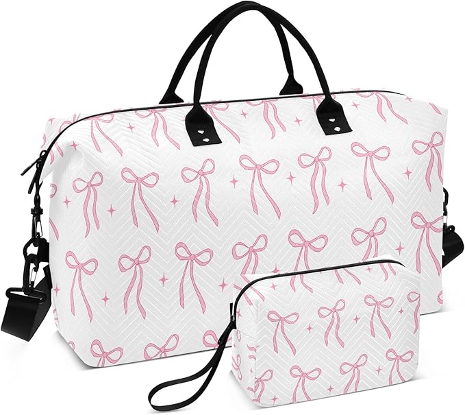 Travel Duffle Bag, Beautiful Light Red Bows Gym Bag with Storage Bag Weekender Overnight Bag for Men Women Trip Sports Yoga