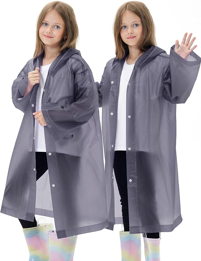 2 Pack Reusable Waterproof Raincoat EVA Emergency Rain Ponchos One Size Rain Jacket for Children, Boys and Girls
