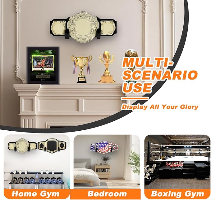 Wrestling Championship Belt Wall Mount Display Case, Perfect WWE Belt Hanger for Adults & Kids, Durable & Easy to Install Title Belts Organizer Holder for Wall
