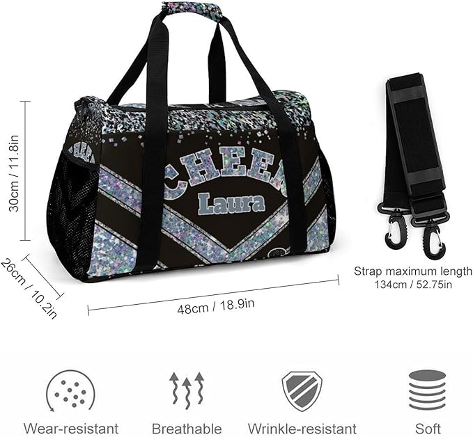 Personalized Cheer Bag Gifts for Girls Sport Cheerleading Gym Travel Duffel Bag Overnight Weekender Bags with Name (Light Blue Gray)