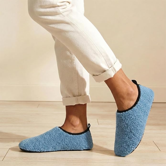 QFH Womens & Mens Cozy House Slippers - Portable Travel Shoes with Flexible Rubber Sole & Soft Velvet Lining