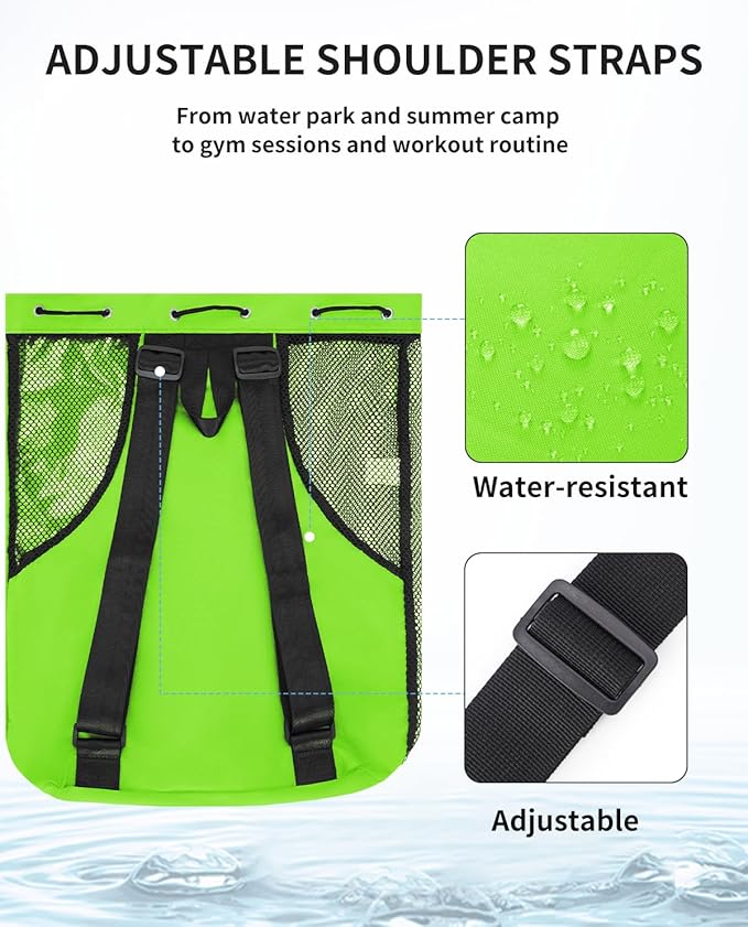 WANDF Swim Bag Mesh Drawstring Backpack with Wet Pocket for Swimming, Gym, and Workout Gear