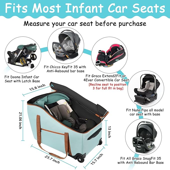 Car Seat Travel Bag for Airplane Compatible with Most Infant Car Seats, Padded Car Seat Cover Bag, Carseat Gate Check Bag for Road Travel
