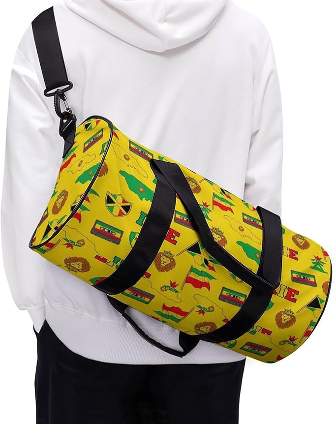 Beach Swim Bags Rasta Jamaican Reggae Flag Map Magnetic Tape Men Women Duffle Bag Foldable Gym Bag Lightweight Travel Sports Bags for Men and Women