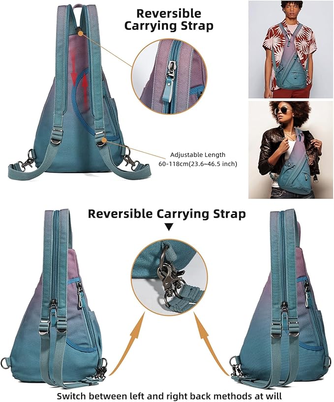 KL928 Canvas Sling Bag - Small Crossbody Backpack Shoulder Casual Daypack Rucksack for Men Women(Large Version, Violet+GrayishBlue)